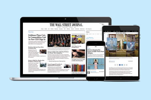 Wallstreet Journal on laptop, tablet, and phone