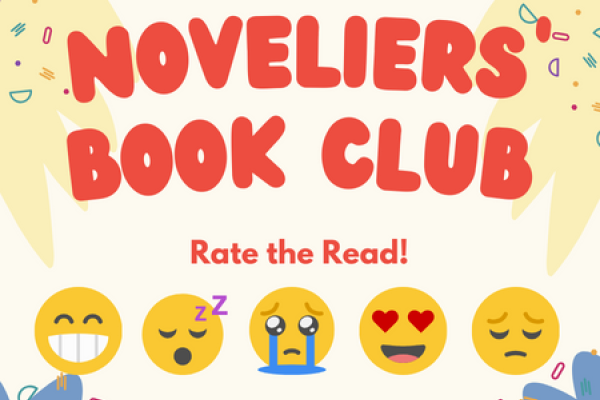 The words Noveliers Book Club and emojis at the bottom depicting a variety of emotions