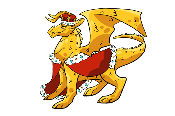Yellow cartoon dragon dress like a king with gold crown and red cape