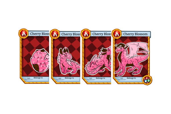 row of four reading dragon cards
