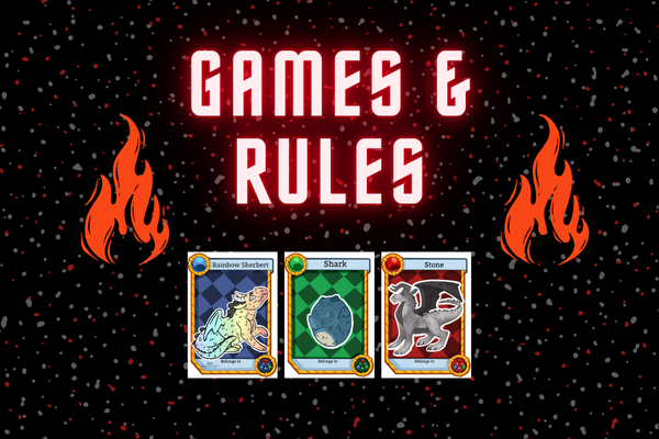 games and rules with three reading dragon cards in a row