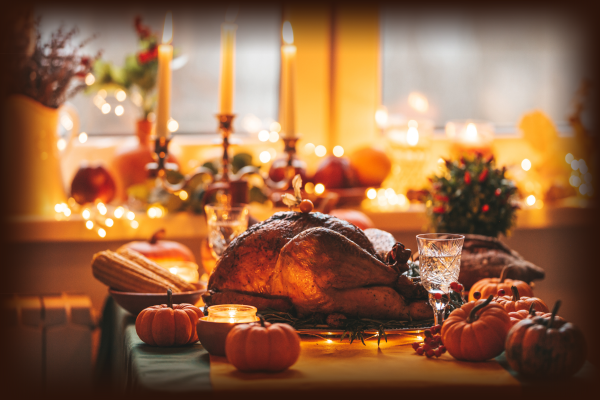 Thankgiving Table with Turkey as centerpiece
