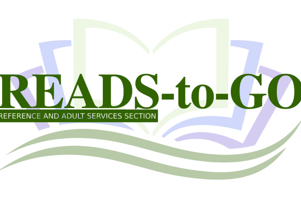 Green text reading READS-to-GO with open book motif behind the text in green, blue, and purple.