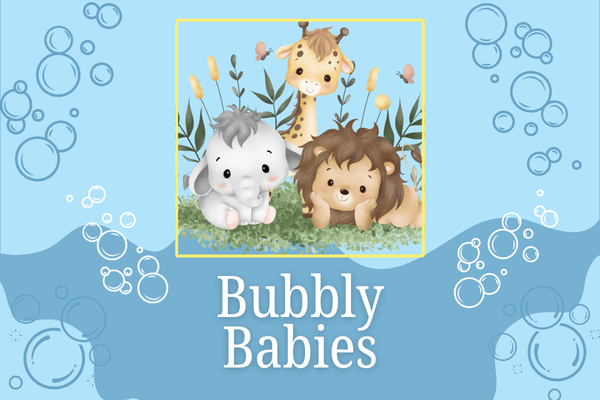 Baby animals surrounded by bubbles for Bubbly Babies.