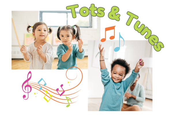 Tots & Tunes written above kids moving to music.