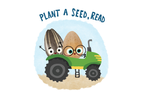 Seed and egg in a tractor waving.
