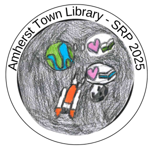 space with rocket and earth and books with hearts