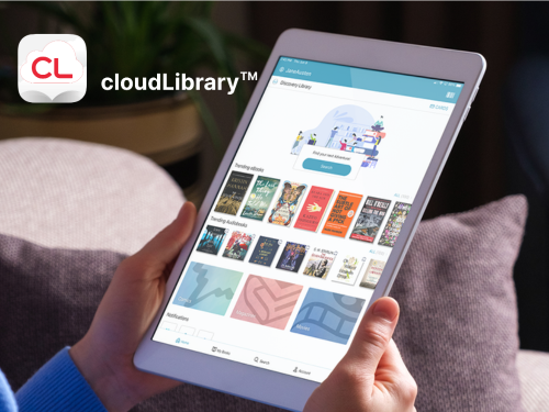 Person holding tablet using cloudLibrary app