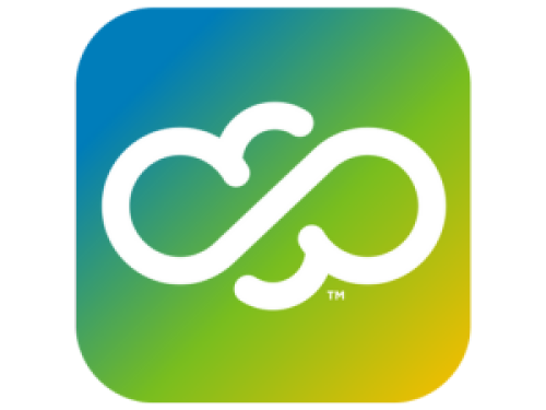 cloudLibrary App Icon blue, green, yellow gradient with a loopy white cloud shape.